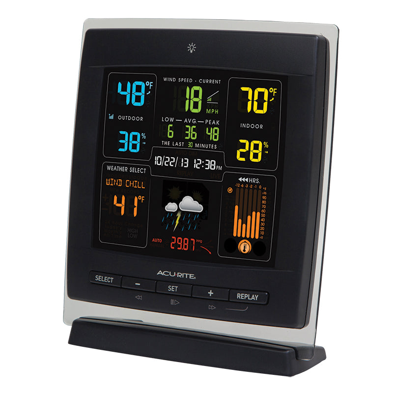 Angled view of the Pro Color Weather Station with Wind Speed Display - AcuRite Weather Monitoring Devices