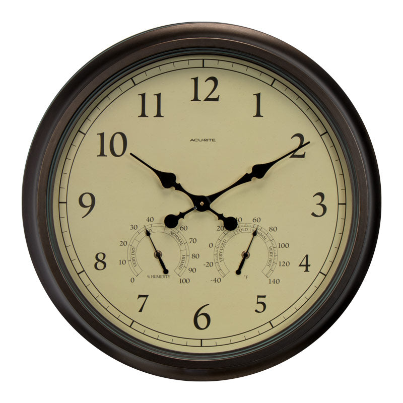 24" Outdoor/Indoor Wall Clock with Thermometer and Humidity, Weathered Bronze Finish