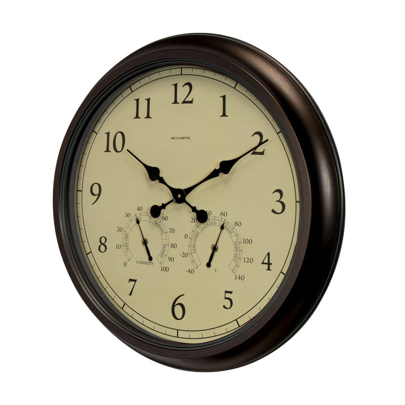 24" Outdoor/Indoor Wall Clock with Thermometer and Humidity, Weathered Bronze Finish