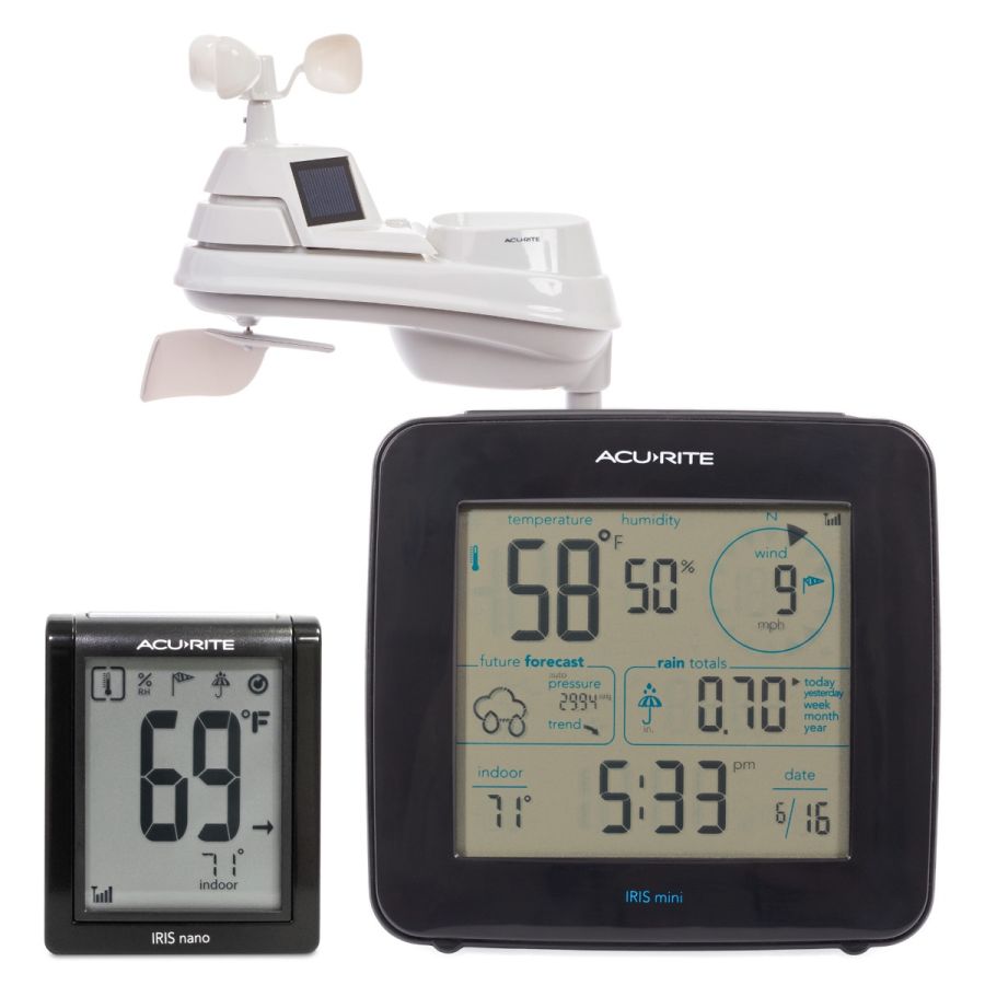 AcuRite Iris Weather Station with Wireless Display for Temperature, Humidity, Wind Speed/Direction, and Rainfall with Built-In Barometer and Iris Nano Display