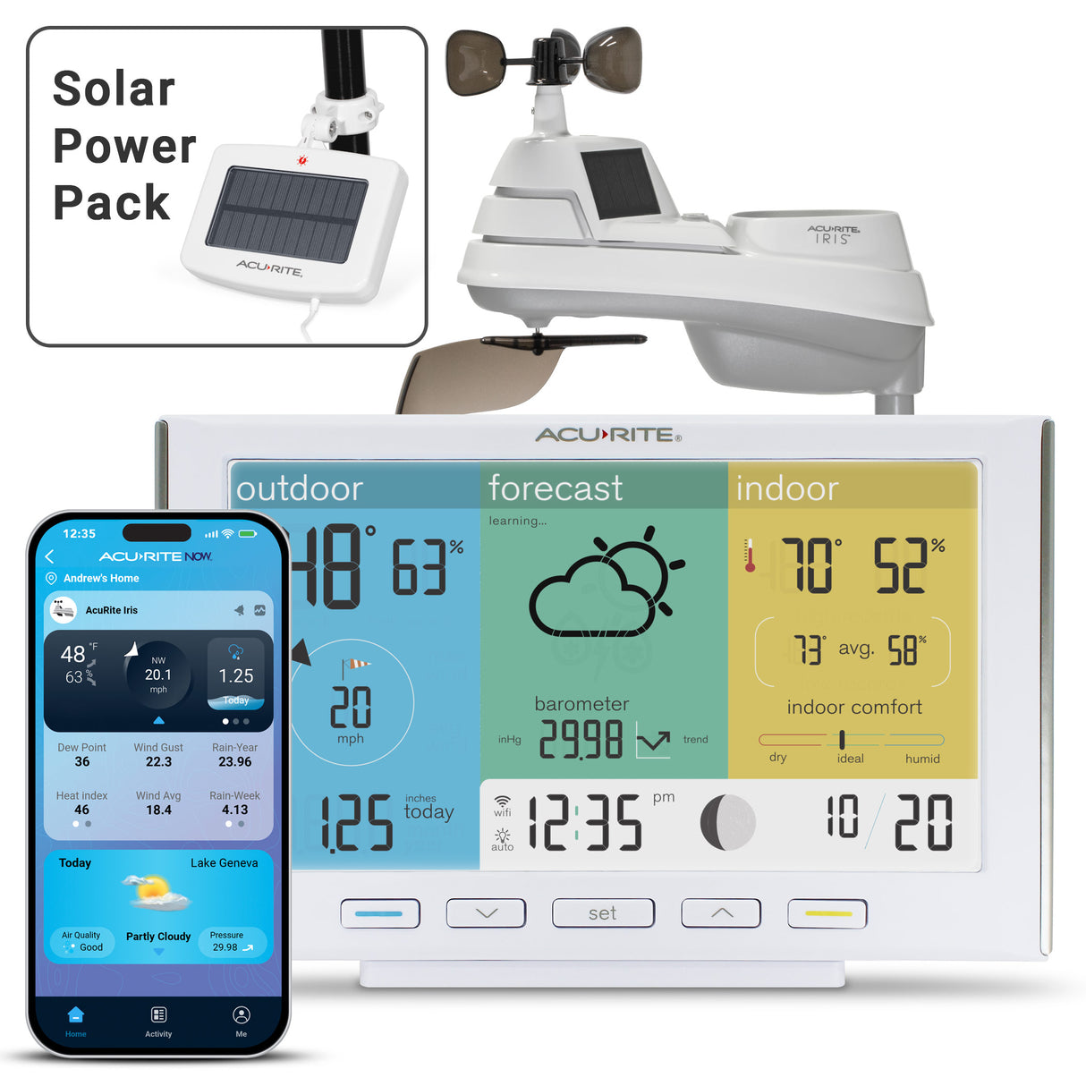 AcuRite Iris (5-in-1) Weather Station with Direct-To-Wi-Fi Display and Solar Power Pack
