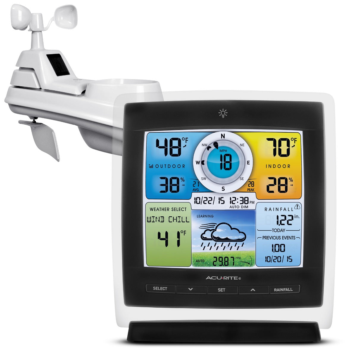 AcuRite Iris® (5-in-1) Weather Station with Color Display for Indoor and Outdoor Temperature and Humidity, Wind & Rain with Built-In Barometer