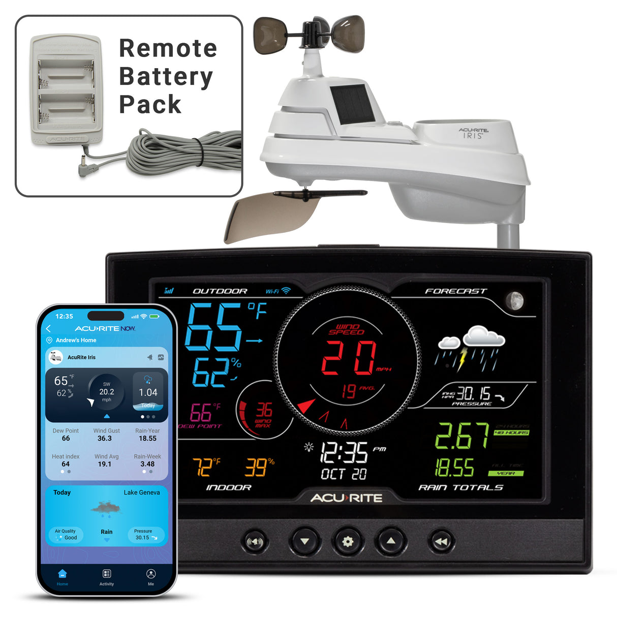 AcuRite Iris (5-in-1) Weather Station with Direct-to-Wi-Fi Display and Remote Battery Pack