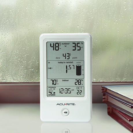 Digital Rain Gauge with Indoor/Outdoor Temperature and Storm Alert