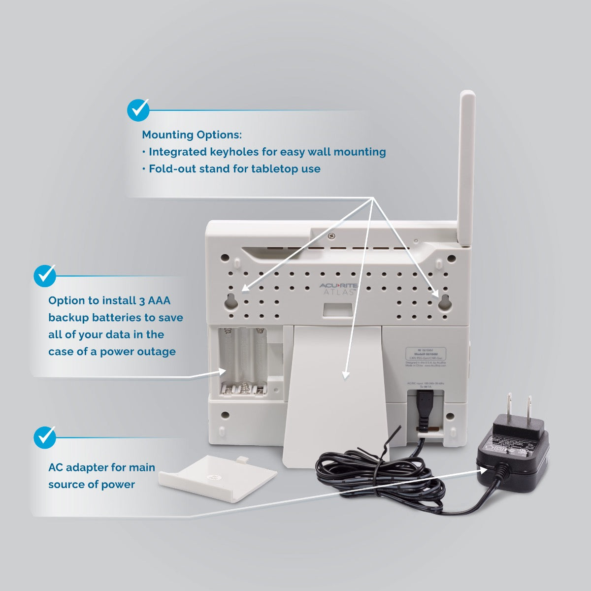 AcuRite Atlas® Weather Station with White HD Display and Lightning Detection Back Callout