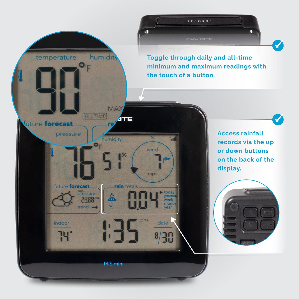 AcuRite Iris® Mini Wireless Weather Station Display-Front Callout