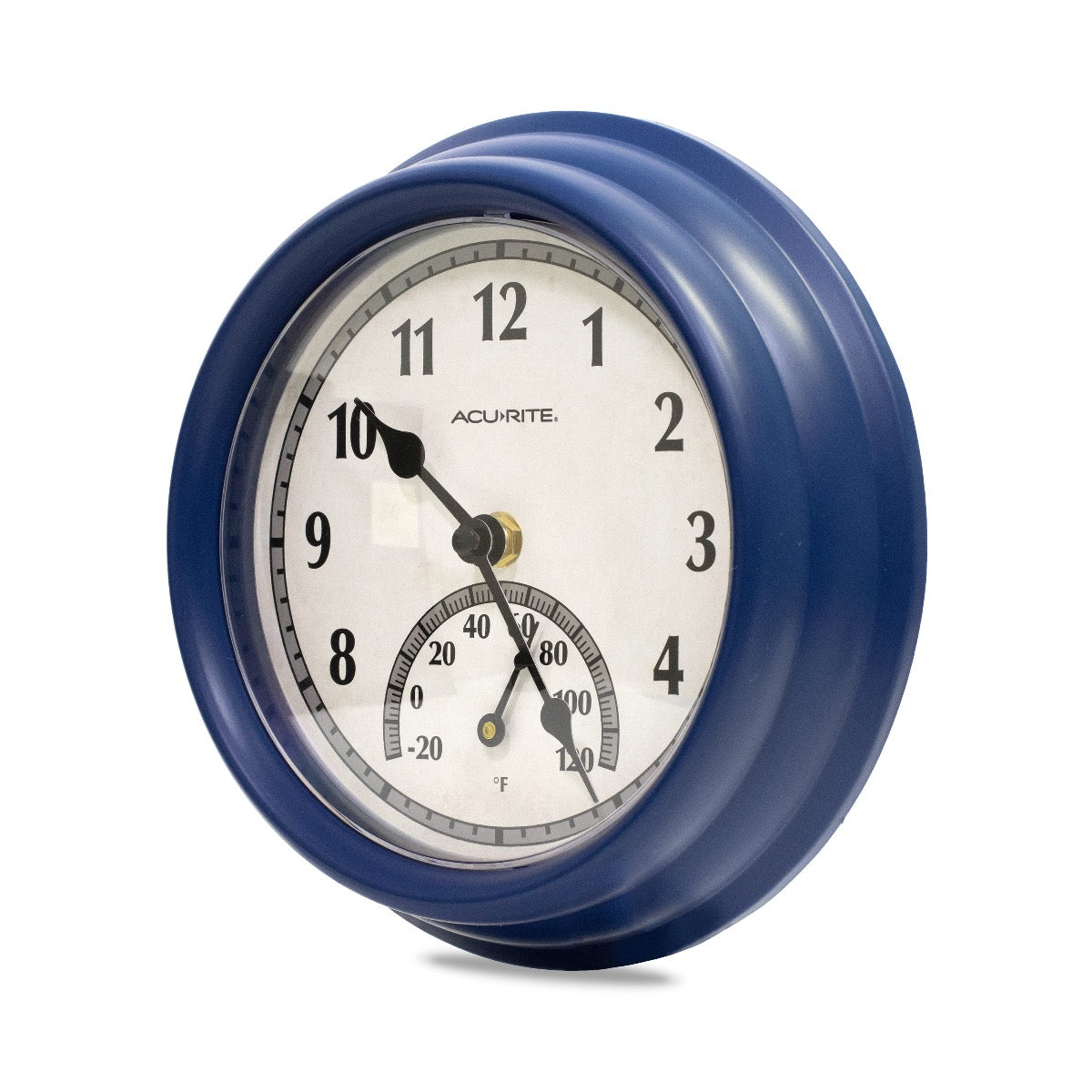 8.5-inch Matte Blue Outdoor Clock with Thermometer