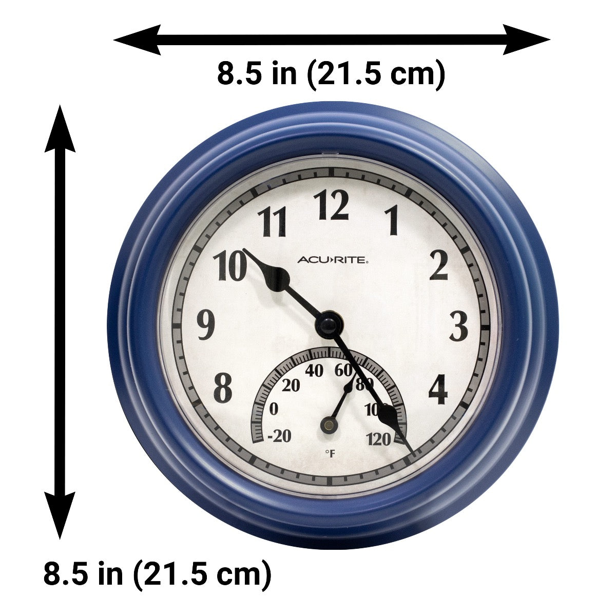 8.5-inch Matte Blue Outdoor Clock with Thermometer