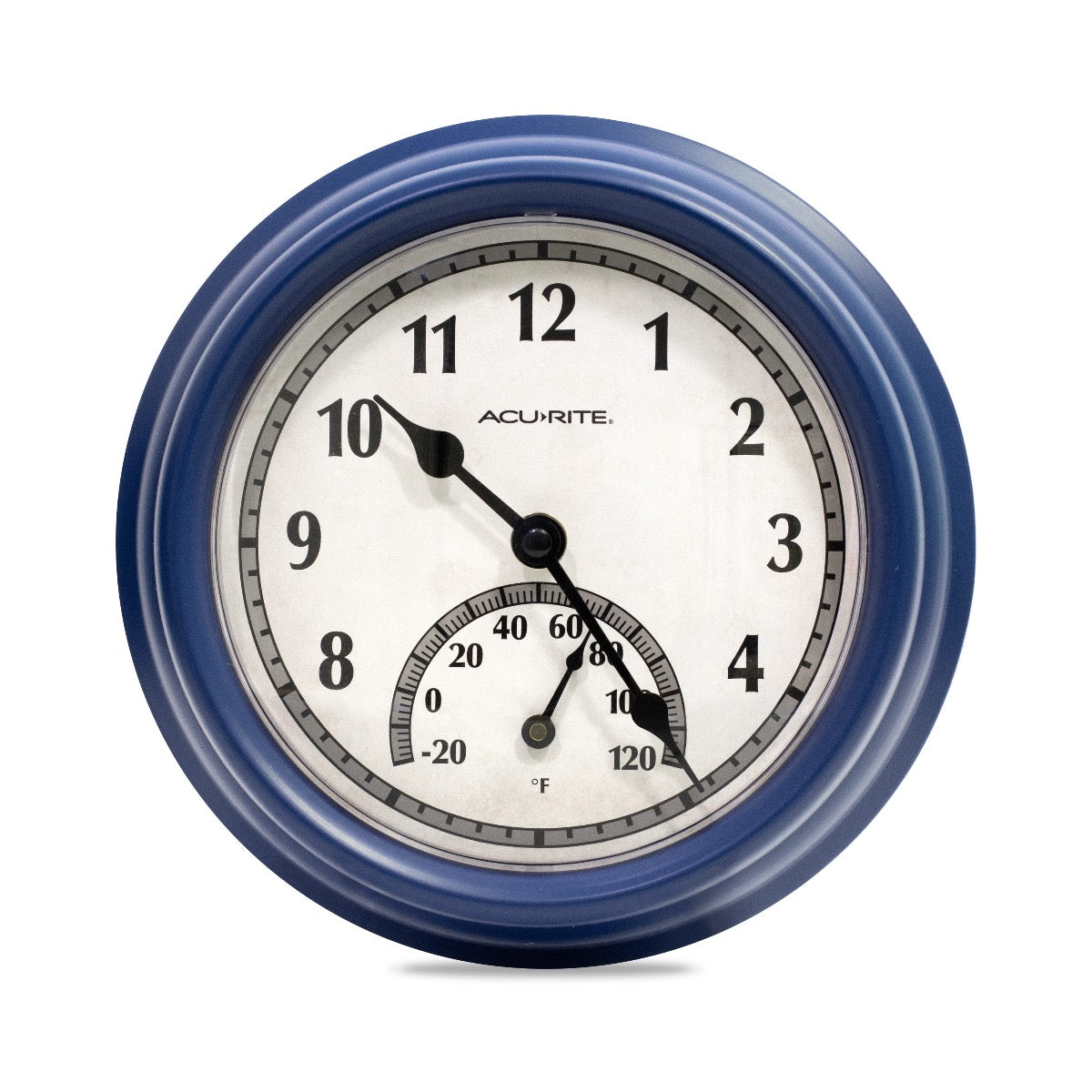 8.5-inch Matte Blue Outdoor Clock with Thermometer