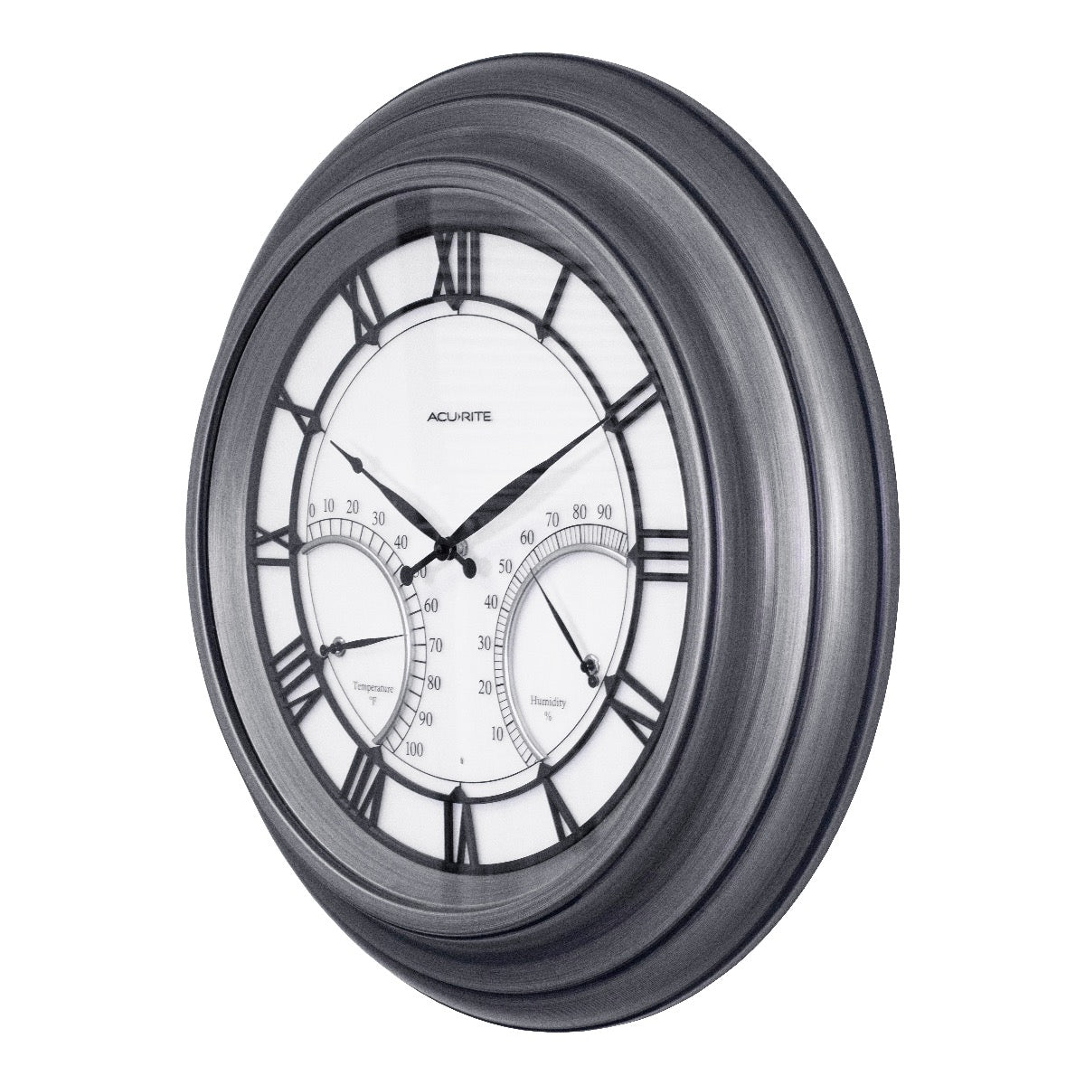 24-inch Pewter Outdoor Clock with Thermometer and Humidity-Fahrenheit