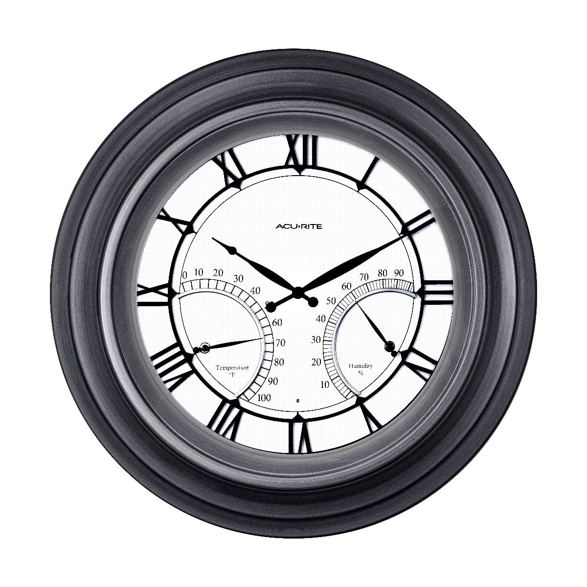 24-inch Pewter Outdoor Clock with Thermometer and Humidity-Fahrenheit