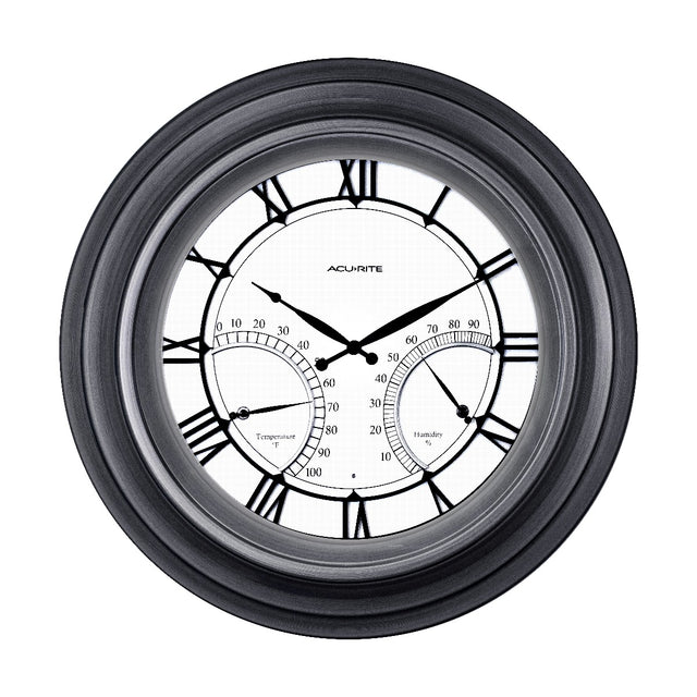 24-inch Pewter Outdoor Clock with Thermometer and Humidity-Fahrenheit
