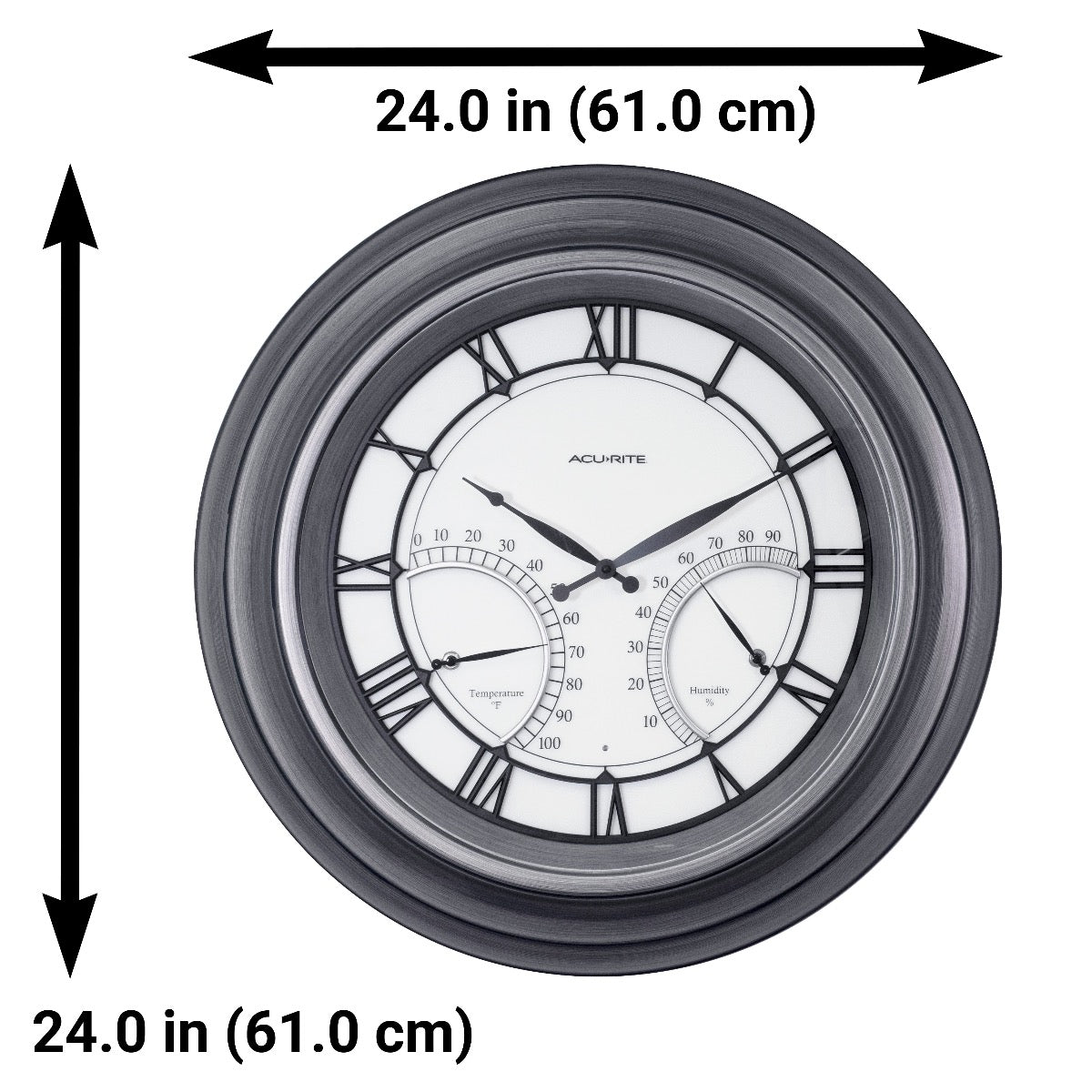24-inch Pewter Outdoor Clock with Thermometer and Humidity-Fahrenheit