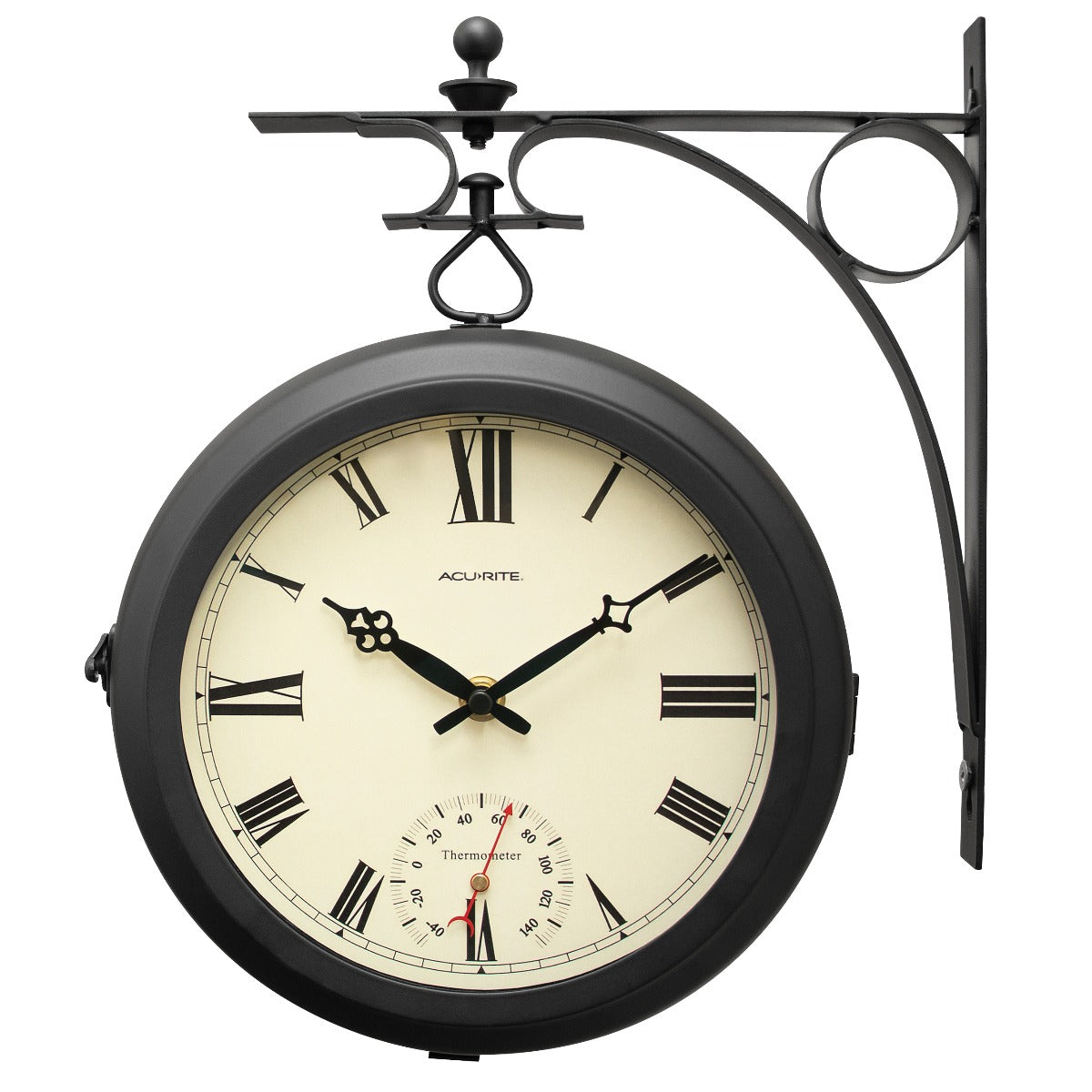 9” Indoor/Outdoor Round Double-Sided Hanging Clock