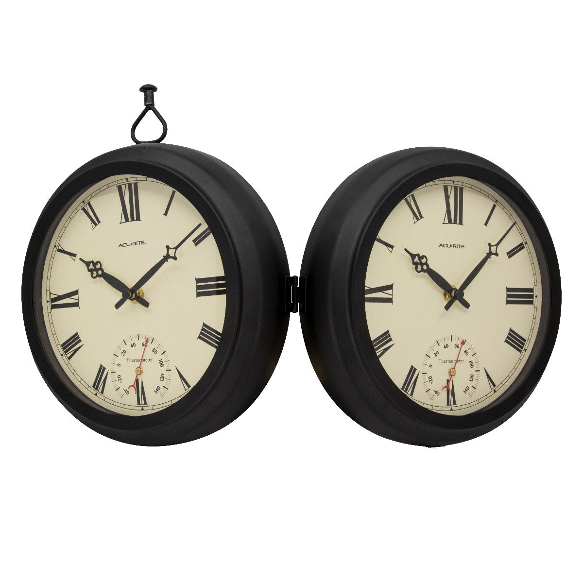 9” Indoor/Outdoor Round Double-Sided Hanging Clock