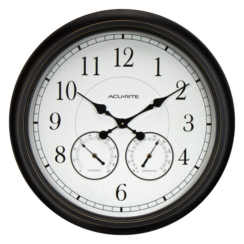 24-inch Weathered Black Wall Clock with Thermometer and Hygrometer