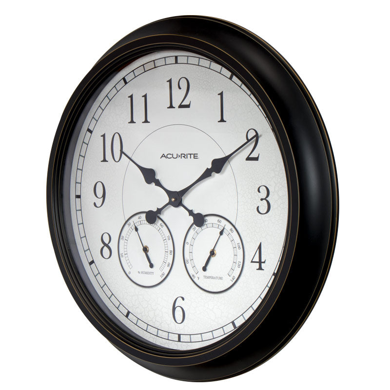 24-inch Weathered Black Wall Clock with Thermometer and Hygrometer