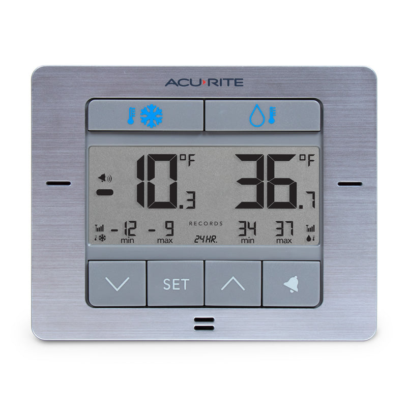 Brushed Stainless Steel Digital Refrigerator and Freezer Thermometer