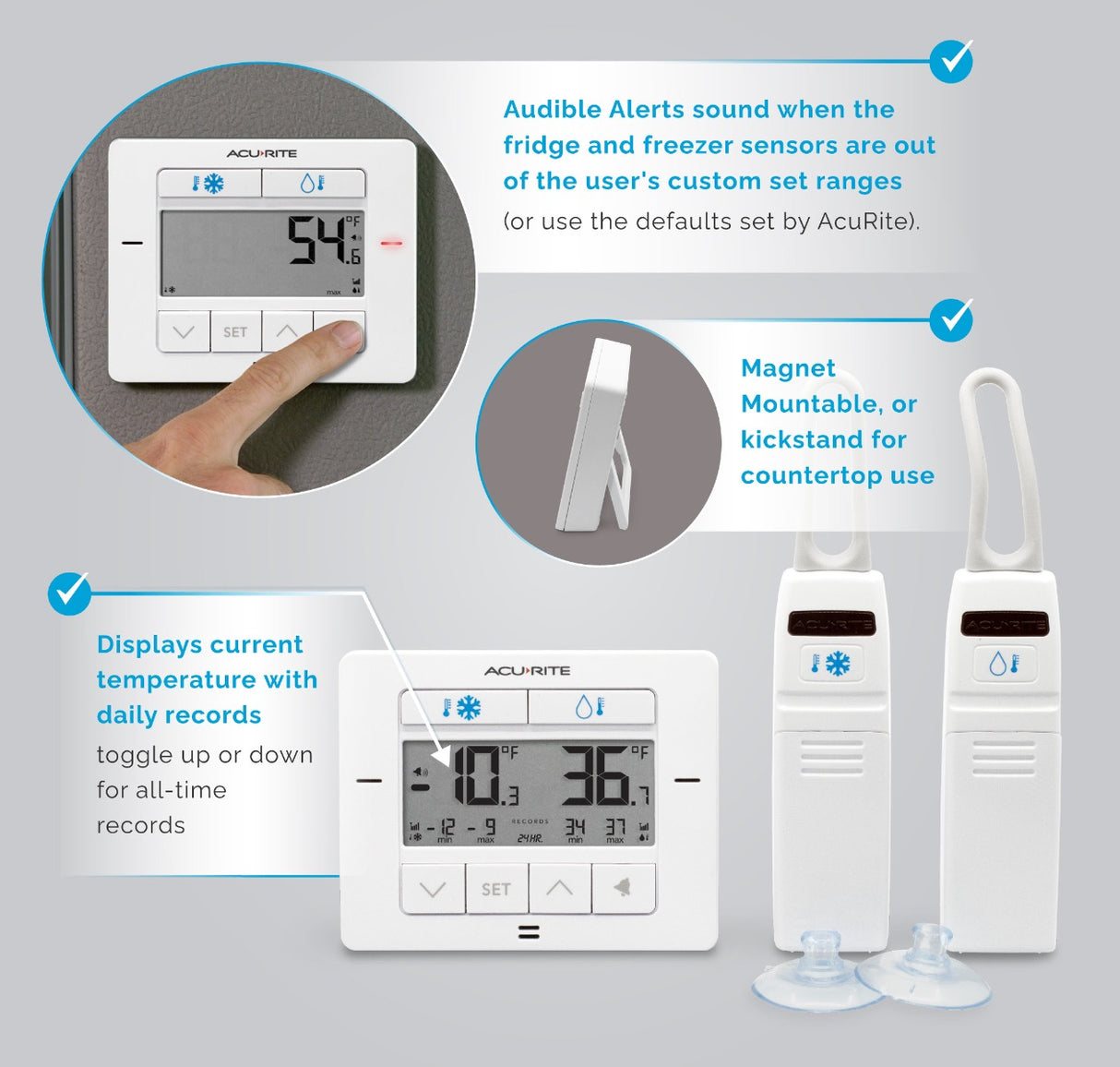 Digital Refrigerator and Freezer Thermometer - White