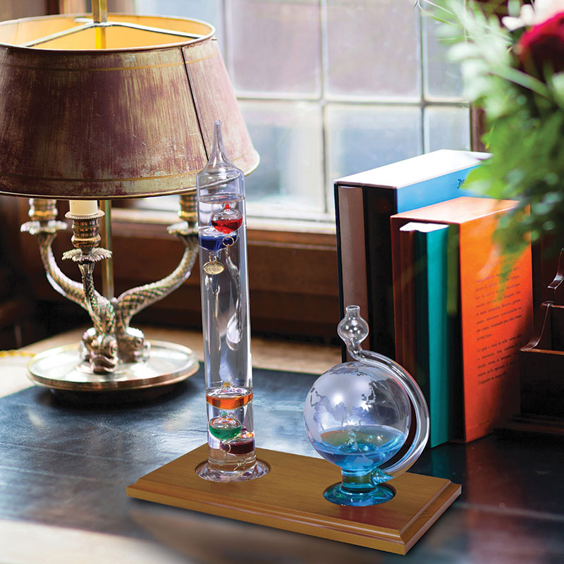 Glass Galileo Thermometer with Globe Storm Glass