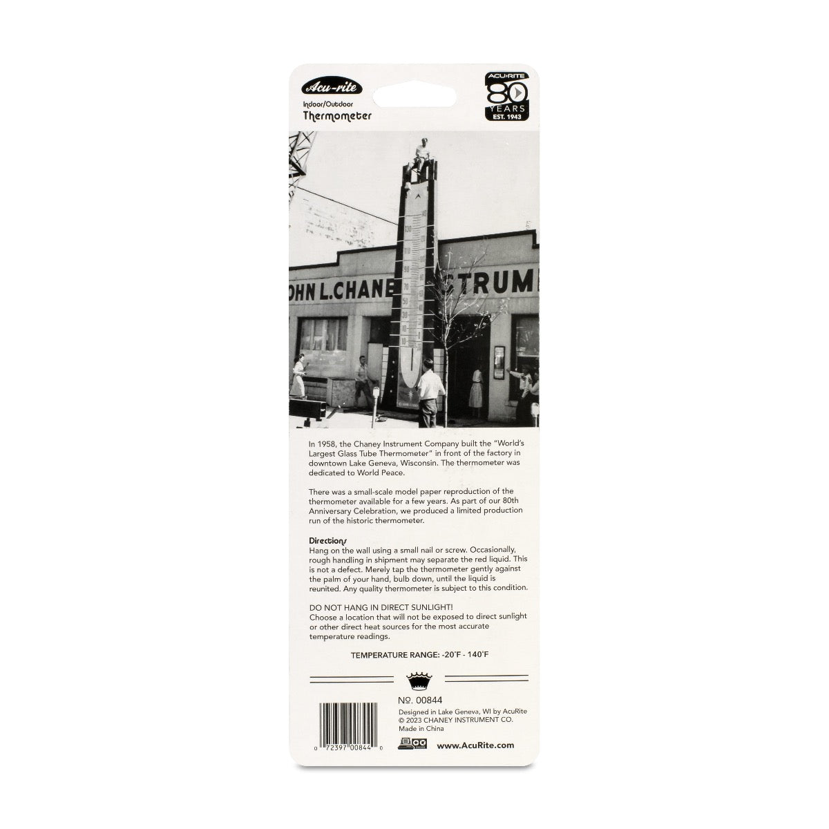 80th Anniversary 7-Inch Replica of Largest Glass Tube Thermometer in the World