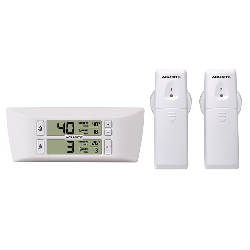 AcuRite 00986 Refrigerator Thermometer with 2 Wireless Temperature Sensors & Customizable Alarms for Fridge & Freezer