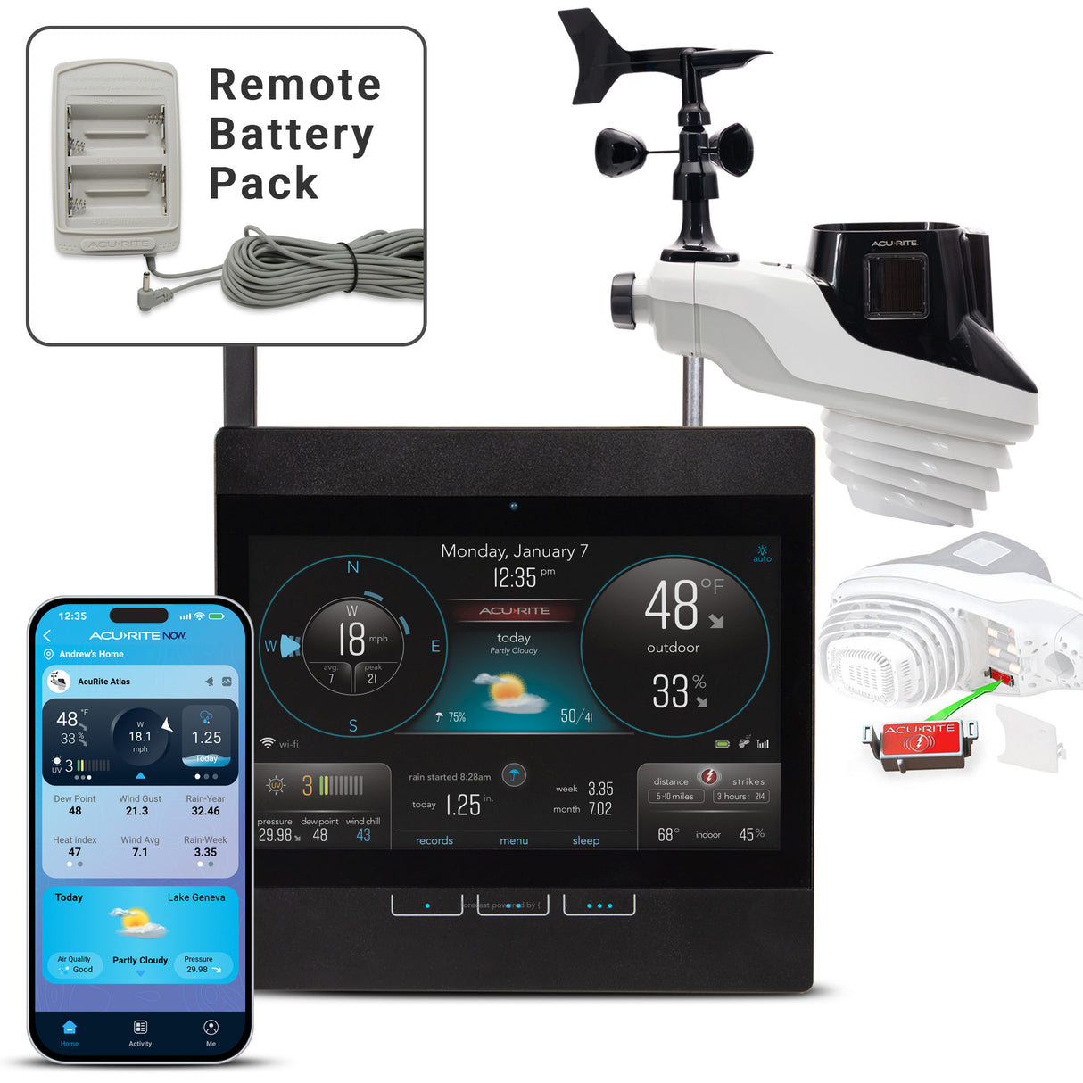 AcuRite Atlas Weather Station with Direct-to-Wi-Fi Display with Lightning Detection and Remote Battery Pack Weather Sensor