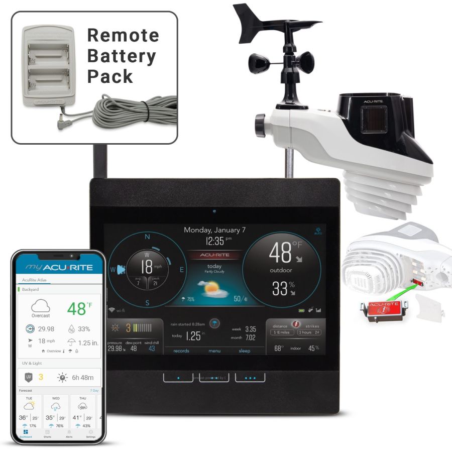 AcuRite Atlas Weather Station with Direct-to-Wi-Fi Display with Lightning Detection and Remote Battery Pack Weather Sensor