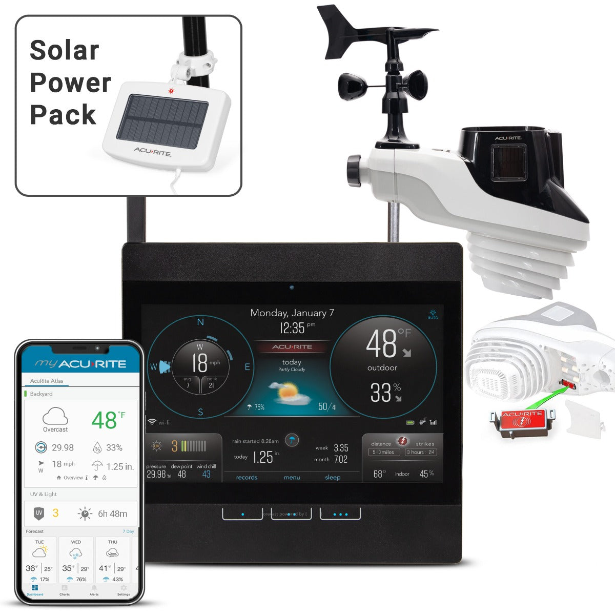 AcuRite Atlas Weather Station with Direct-to-Wi-Fi Display with Lightning Detection and Solar Power Pack