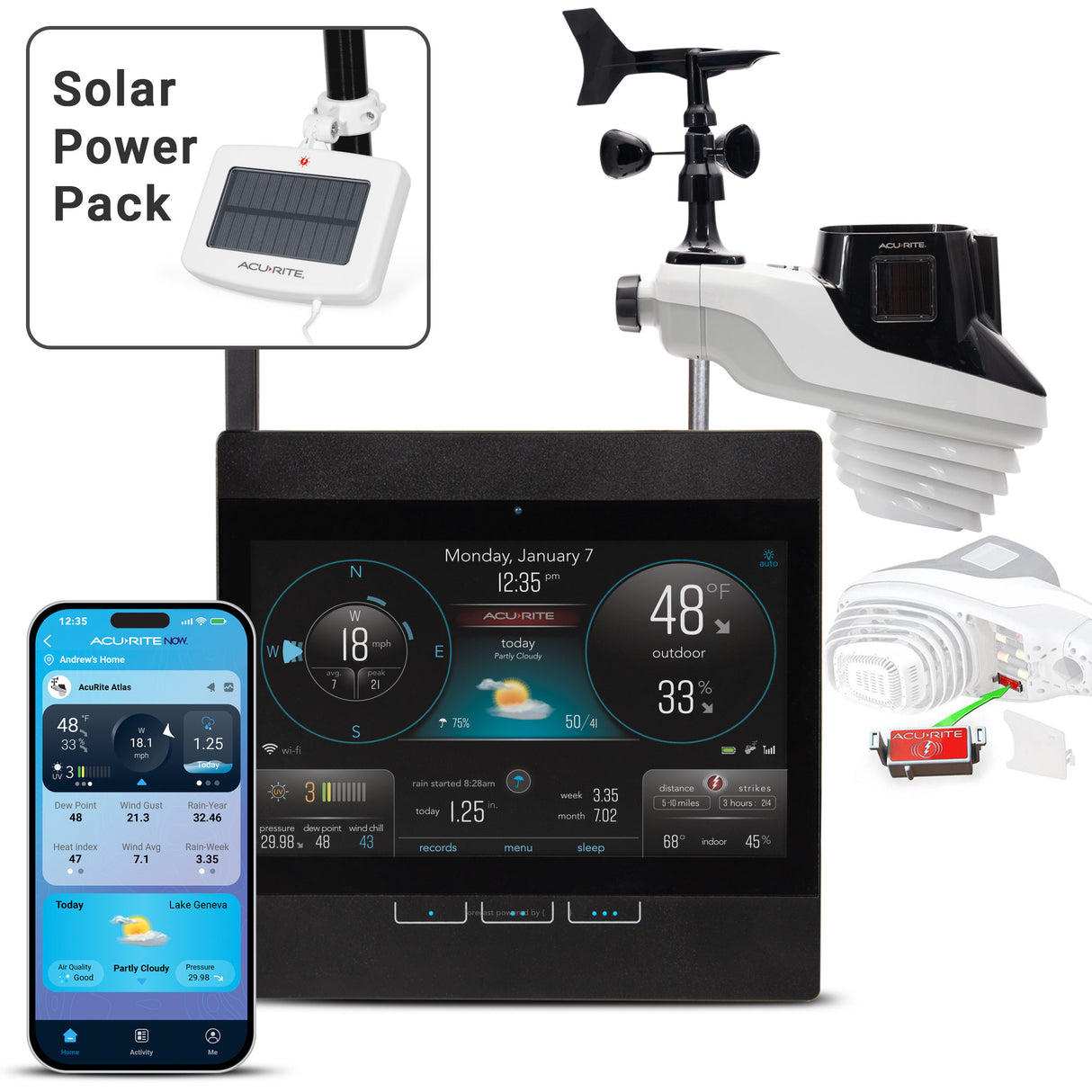 AcuRite Atlas Weather Station with Direct-to-Wi-Fi Display with Lightning Detection and Solar Power Pack