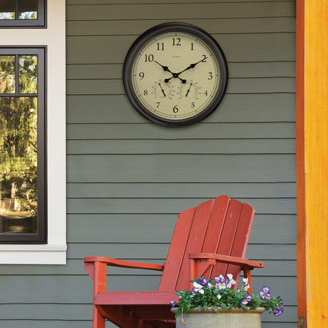 24" Outdoor/Indoor Wall Clock with Thermometer and Humidity, Weathered Bronze Finish