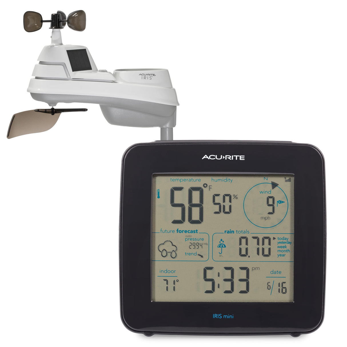 AcuRite Iris Weather Station with Wireless Display for Temperature, Humidity, Wind Speed/Direction, and Rainfall with Built-In Barometer