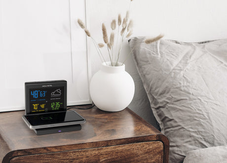 weather forecaster with wireless charger life style view