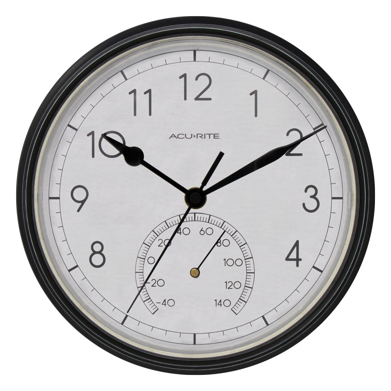 9.3-inch Black Outdoor Clock with Thermometer