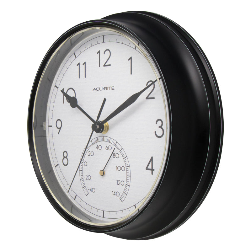 9.3-inch Black Outdoor Clock with Thermometer