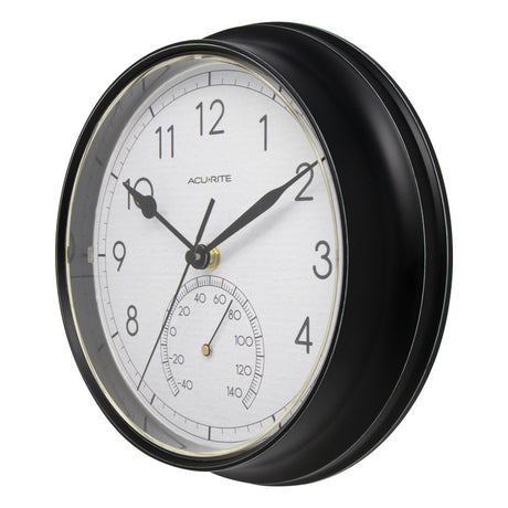 9.3-inch Black Outdoor Clock with Thermometer