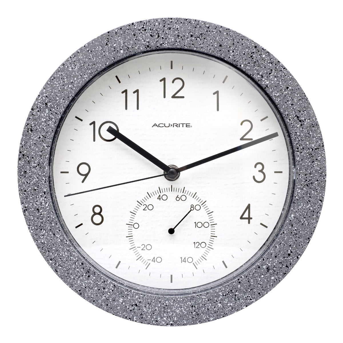 10-inch Faux Concrete Gray Speckled Matte Finish Clock with Thermometer