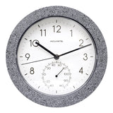 10-inch Faux Concrete Gray Speckled Matte Finish Clock with Thermometer