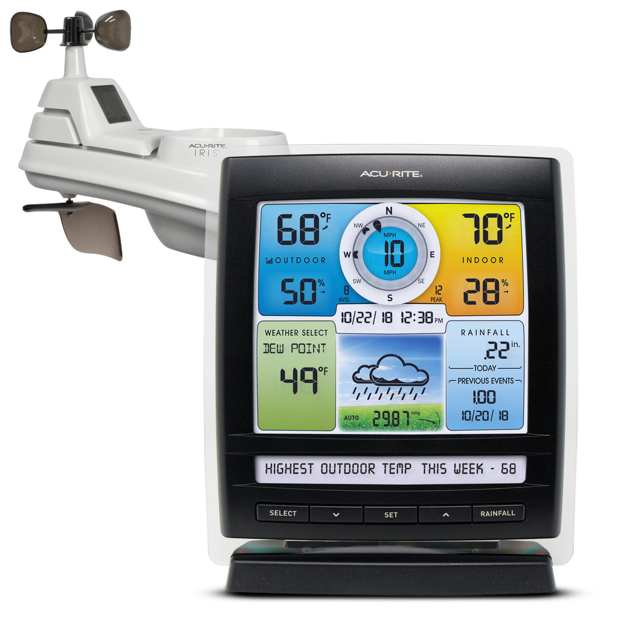 AcuRite Iris (5-in-1) Weather Station with Color Display and Weather Ticker