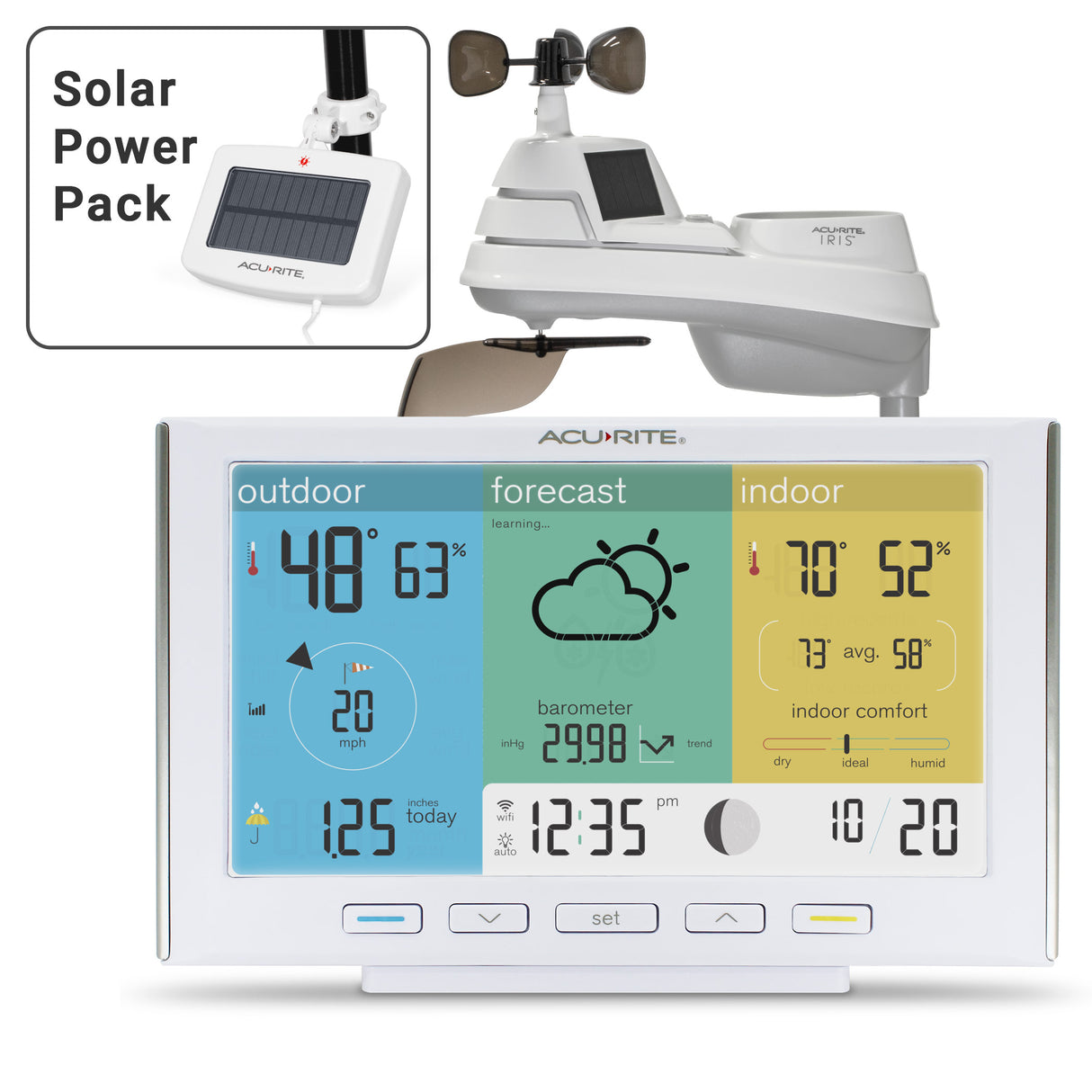 AcuRite Iris (5-in-1) Weather Station with Direct-To-Wi-Fi Display and Solar Power Pack