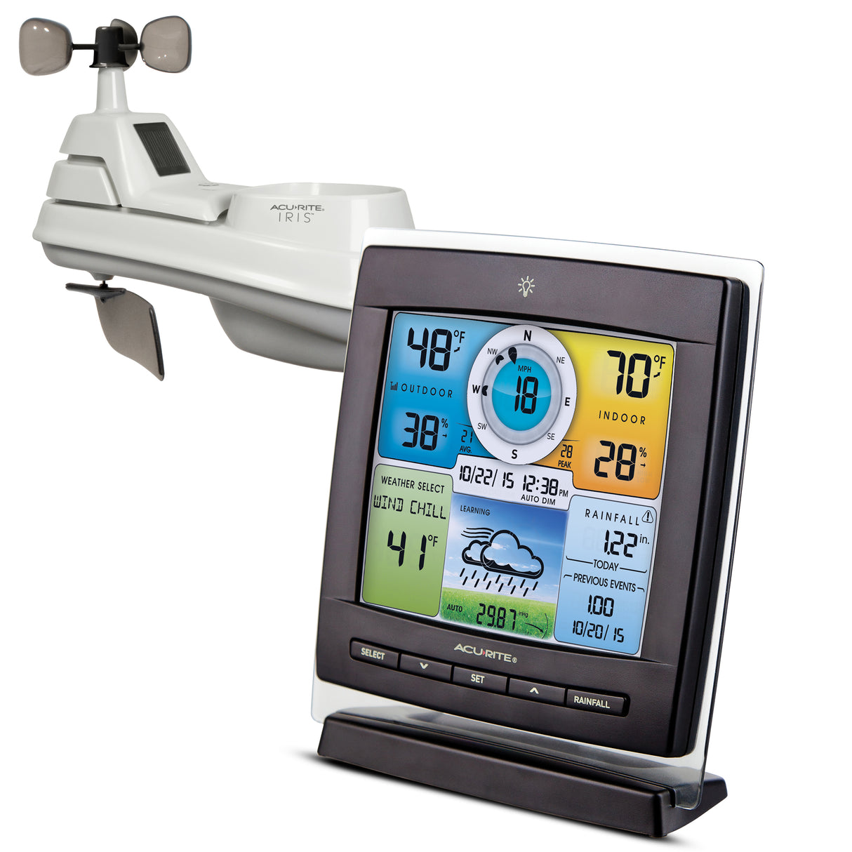 AcuRite Iris (5-in-1) Weather Station with Color Display for Indoor and Outdoor Temperature and Humidity, Wind & Rain with Built-In Barometer