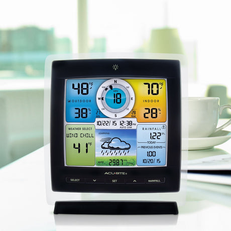 
AcuRite Iris® (5-in-1) Weather Station with Color Display for Indoor and Outdoor Temperature and Humidity, Wind & Rain with Built-In Barometer