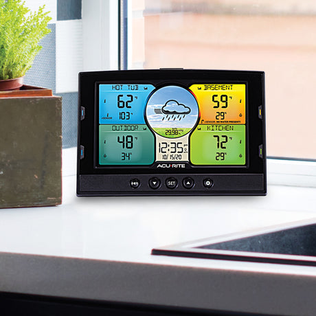 Color Multi-Sensor Display sitting on a table - AcuRite Weather Monitoring Devices