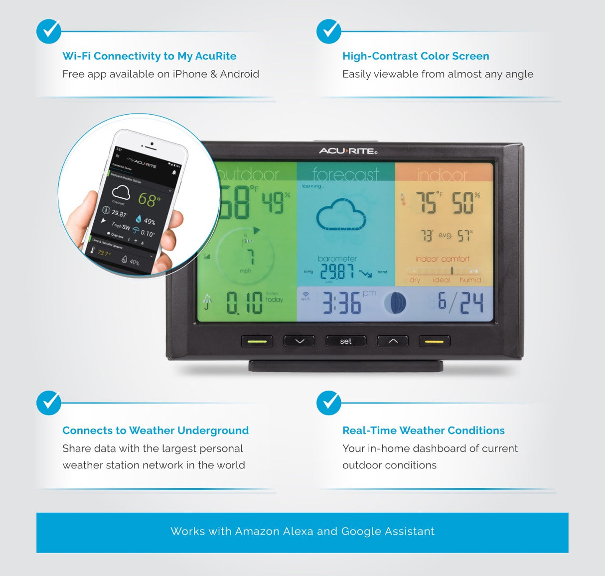 AcuRite Iris® Direct-to-Wi-Fi Color Display for Remote Monitoring- Front Callout
