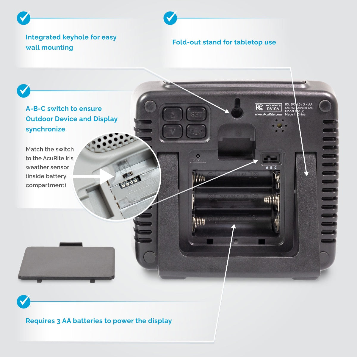 AcuRite Iris® Mini Wireless Weather Station Display-Back Callout