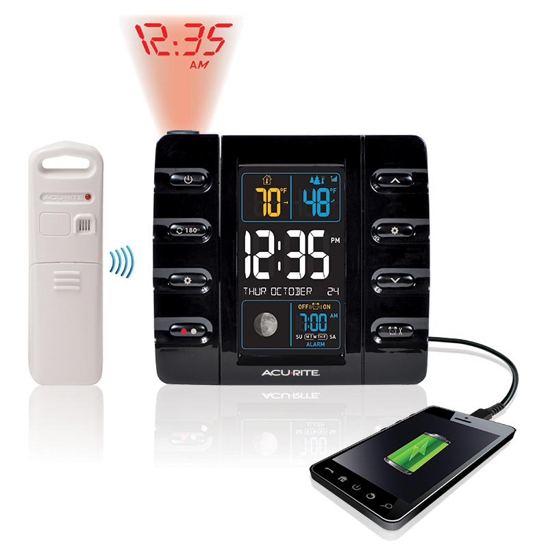 Projection Alarm Clock-Inteli-Time with USB Charger and Outdoor Temperature