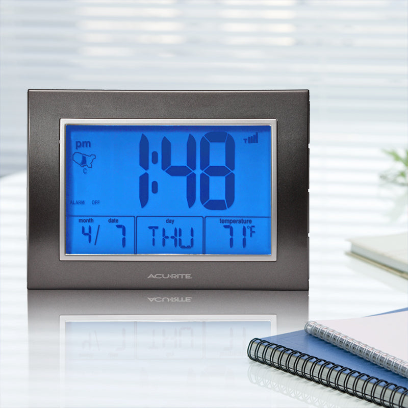 7-inch Atomic Alarm Clock with Date, Day of Week and Temperature