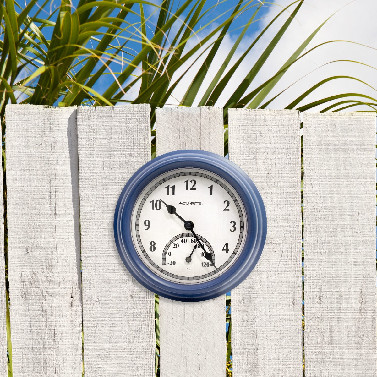 8.5-inch Matte Blue Outdoor Clock with Thermometer