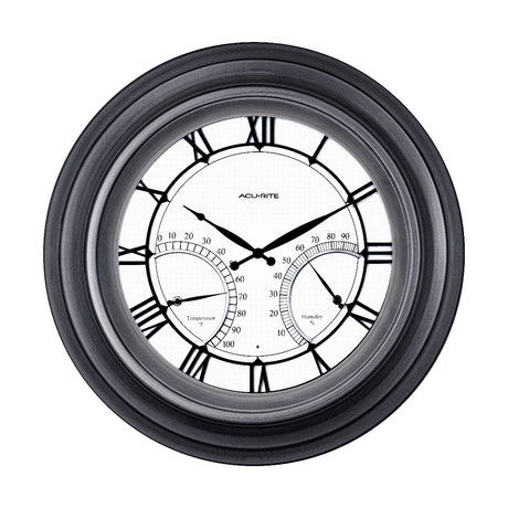 24-inch Pewter Outdoor Clock with Thermometer and Humidity-Fahrenheit
