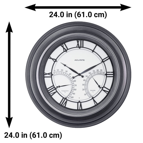 24-inch Pewter Outdoor Clock with Thermometer and Humidity-Fahrenheit